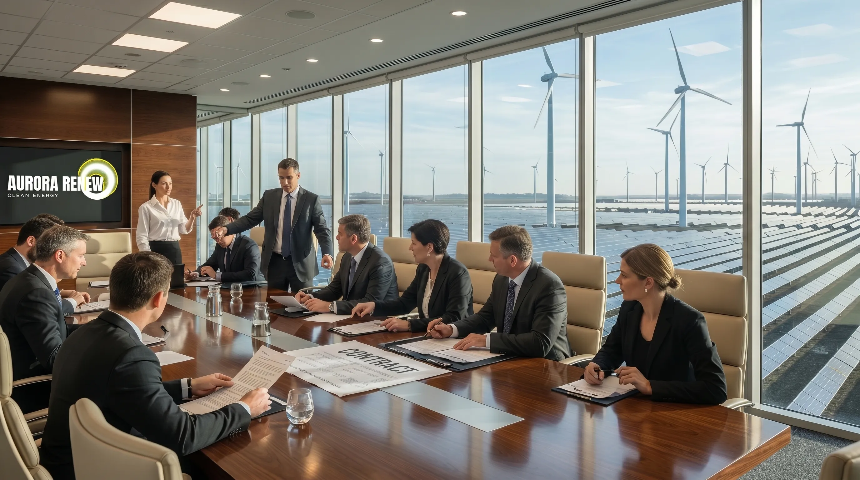 Corporate Power Purchase Agreement (PPA) signing for a utility-scale hybrid solar and wind project in Romania by Aurora Renewables SRL.